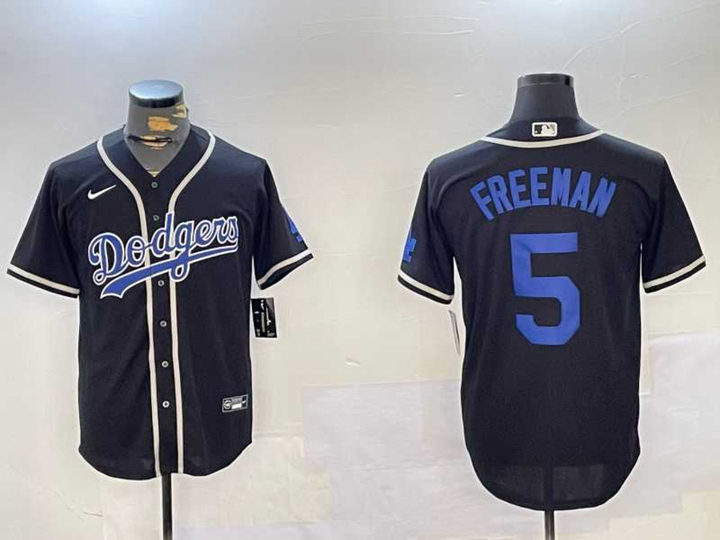 Mens Los Angeles Dodgers #5 Freddie Freeman  Black Cool Base Jerseys